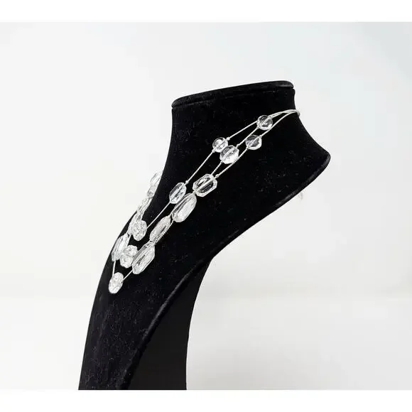 Robert Rose Necklace Earrings Set Clear Silver Tone Acrylic Multi Strand Clip On - Picture 5 of 13